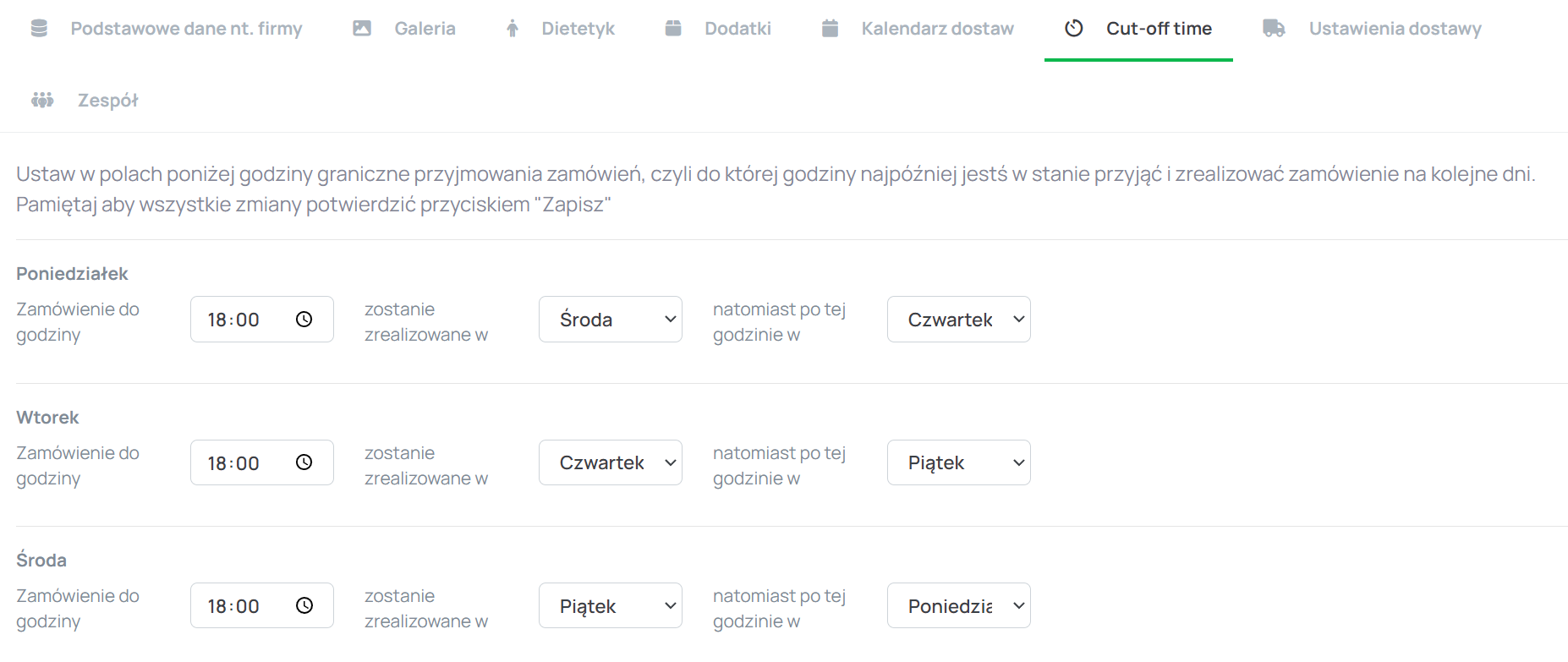 Jak ustawić cut-off time